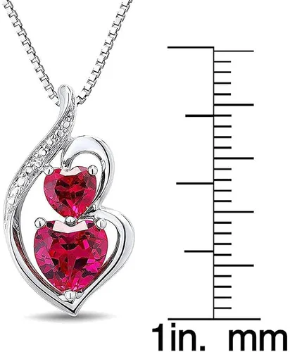 Vista 5 de Collar de corazón de rubí creado en laboratorio con acento de diamantes con cadena de 18 pulgadas