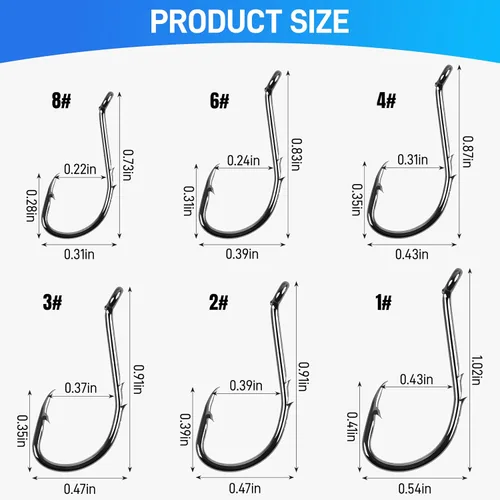 Vista 4 de Octopus Baitholder Fishing Hooks Sharp Barbed Beak Fish Hooks Circle Hook High Carbon Steel Extra Sharp Closed Eye J Hook Size: 8# - 6/0#