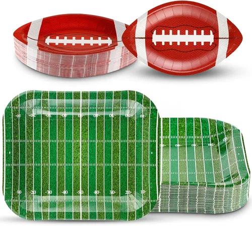 Vista 7 de Tanlade 50 platos de papel de fútbol americano, suministros de decoración de fiesta de fútbol, platos desechables, platos para aperitivos, nachos