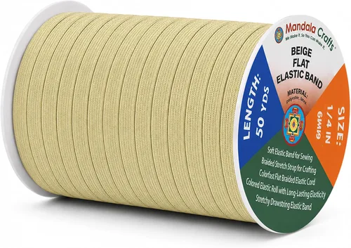 Vista 110 de Mandala Crafts 20 yardas 1/2 pulgada 0.472 in bandas elásticas beige