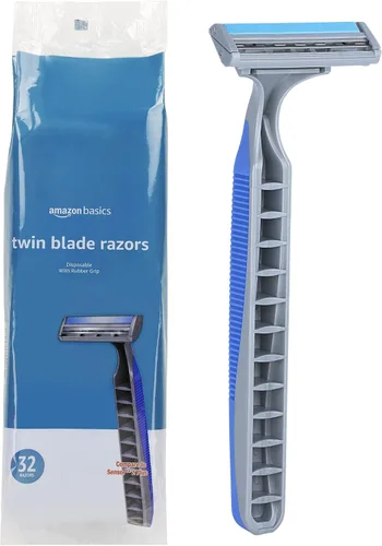 Vista 7 de Amazon Basics Maquinillas de afeitar desechables giratorias de doble hoja con agarre de goma para un gran agarre cuando están mojadas, aptas
