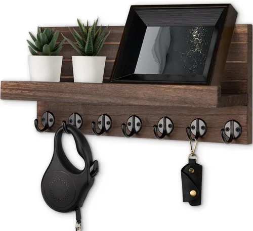 Vista 12 de Lwenki Soporte para llaves de pared, llave de entrada y soporte para correo con 7 ganchos resistentes para lentes de sol, correa de perro, estante