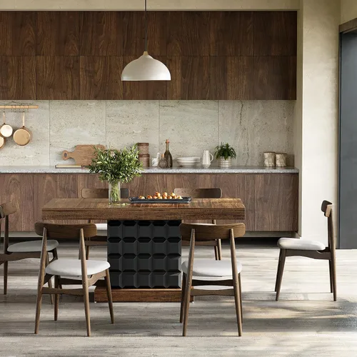 Vista 8 de LITTLE TREE Mesa de comedor moderna de 63 pulgadas, mesa rectangular para 4-6, mesa de cocina de granja, base de pedestal de madera resistente