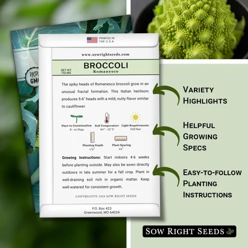 Vista 2 de Sow Right Seeds - Semillas de brócoli Romanesco para plantar - Paquete de reliquia sin OMG con instrucciones para plantar un huerto doméstico al