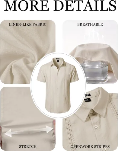 Vista 6 de JEMITOP Camisa de guayabera cubana para hombre, casual, con botones, manga corta, para verano, crucero, playa, vacaciones