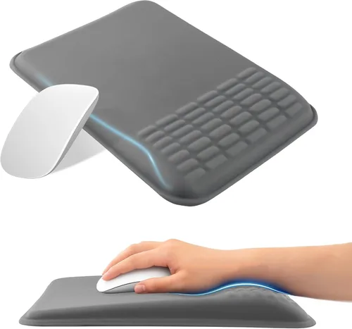Vista 8 de Alfombrilla ergonómica para mouse con reposamuñecas, espuma viscoelástica súper suave, alivio del dolor para teclado de computadora, reposamanos