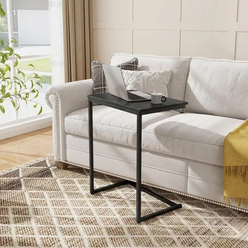 Vista 4 de Tangkula C-Shaped End Table, Vintage Accent Couch Table with Heavy-Duty Metal Frame for Coffee/Snacks/Laptop, 26.5" Side Table for Bed, Sofa