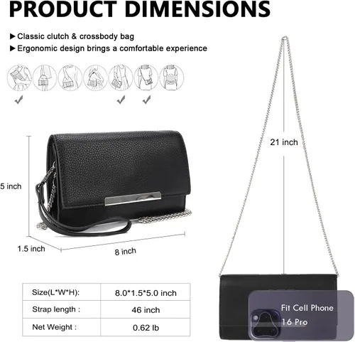 Vista 5 de AFKOMST Pequeños bolsos clutch para mujeres, bolso de noche formal, bandolera y carteras de muñeca para fiesta, baile de graduación, cóctel, boda