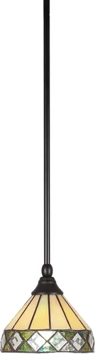 Vista 178 de Toltec Lighting Tallo Colgado Mini colgante, acabado de cobre negro, 3.5" cuadrado humo burbuja vidrio