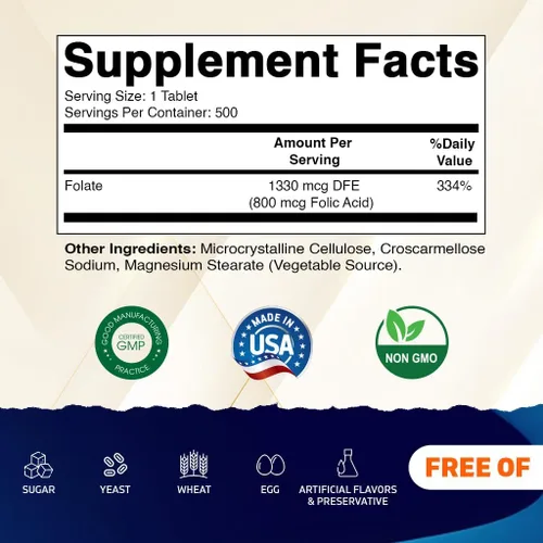 Vista 2 de Vitamatic Ácido fólico 800 mcg - 500 Tabletas Vegetarianas - Vitamina B9