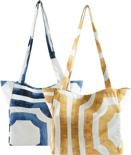 Vista 21 de HPD Half Price Drapes Bolsas de compras reutilizables para comestibles, paquete de 2 bolsas de algodón ligeras PRCT-GB81602-ST, Aiden Geometric