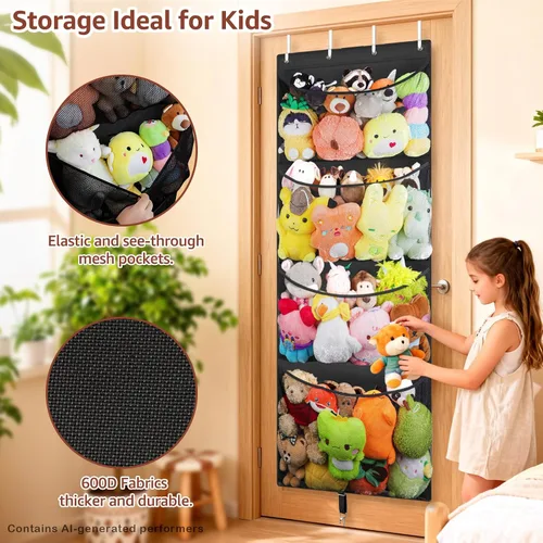 Vista 4 de Woodoulogy Almacenamiento de Animales de Peluche Colgante, Organizador Grande de Juguetes de Felpa Sobre la Puerta con Gancho de Metal, Soporte