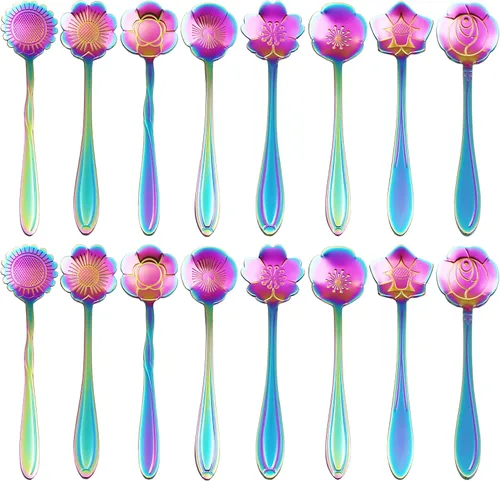 Vista 3 de Juego de 16 cucharas de café, cucharas de té de acero inoxidable para bebidas y mezclas, mermelada de batido (dorado-16)