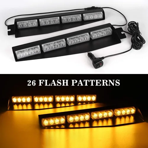 Vista 2 de ASPL 32 Luces LED para Visera 26 Patrones de Destello Parabrisas Emergencia Advertencia de Peligro Luz Estroboscópica Baliza Montaje Dividido Ámbar