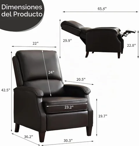 Vista 2 de VKNOW Silla reclinable de piel sintética con respaldo ajustable, color Marrón (Chestnut Brown)