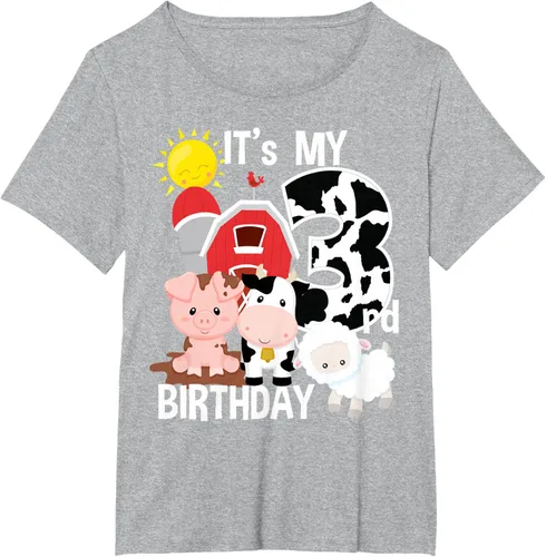 Vista 52 de Camiseta con diseño de animales de granja con texto en inglés "It's My 3rd Birthday" Negro
