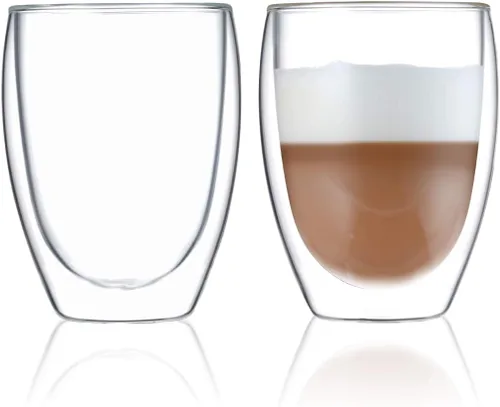 Vista 6 de BLUE BREW Vasos Expresso Shots de 2.5 onzas, vasos de café de vidrio aislado de doble pared, juego de 2, vasos de café aptos para microondas