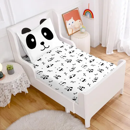 Vista 8 de MUSOLEI Sábanas Panda Sábanas ajustadas Lindas hojas de cama con conjunto de cama de animales 3D con orejas para niñas Conjunto de cama individual