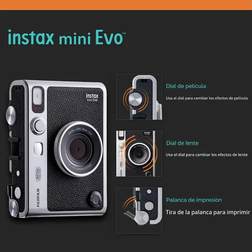 Vista 4 de Fujifilm Instax Mini EVO Hybrid Black Instant Camera Bundle con 2 mini Twin Pack Instant Film