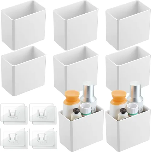 Vista 9 de Suclain Organizador de pared de 2 piezas, estante flotante adhesivo sin perforaciones, organizador de pared blanco, contenedores de almacenamiento