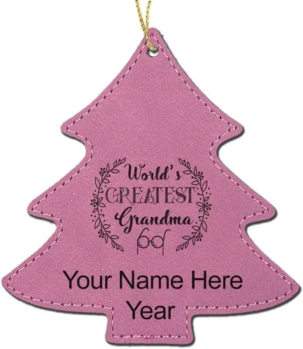 Vista 4 de LaserGram Personalized Christmas Ornament, World's Greatest Grandma, Faux Leather, Custom Laser Engraved Gift Idea (Tree Shape, Black)