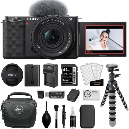 Vista 16 de Sony ZV-E10 Cámara sin espejo con lente de 0.630-1.969 in Paquete negro con tarjeta de memoria de 64 GB, filtro UV, flexípode de 8 pulgadas