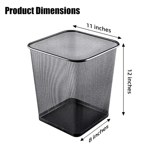 Vista 2 de Paquete de 10 cubos de basura de metal cuadrados negros de 6 galones, cubos de basura de malla para oficina, papeleras de alambre de metal, canasta