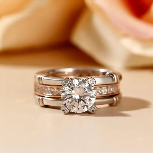 Vista 4 de Jeulia - Anillo de plata de ley con circonitas intercambiables para mujer, para boda, compromiso, aniversario
