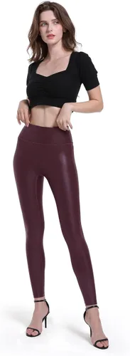Vista 5 de HARTPOR Leggings de piel sintética para mujer, elásticos, de cintura alta, brillantes, pantalones de cuero, leggings de cuero, pantalones de yoga