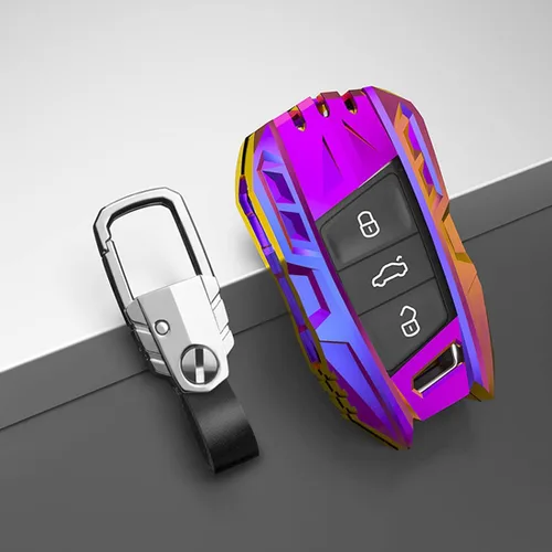 Vista 3 de Aleación de zinc Smart Car Key Fob Case Cover Holder para Volkswagen VW Passat Tiguan Atlas Golf Alltrack con llavero