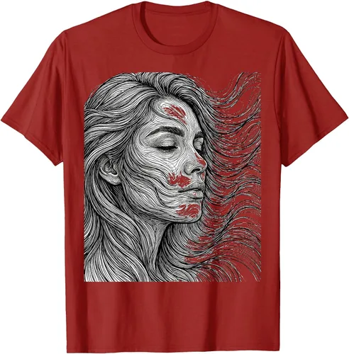 Vista 16 de Wild Hair in the Breeze Illustration T-Shirt Pink