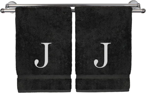 Vista 138 de Toalla de mano monogramada, regalo personalizado, juego de 2 - Toalla bordada con letra de bloque dorada - Extra absorbente 100% algodón turco