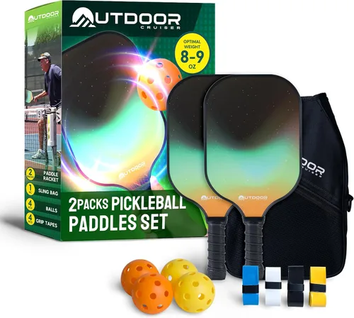Vista 9 de Outdoor Cruiser Pickleball Paddle Set – Aprobado por USAPA, palas de fibra de vidrio de primera calidad con agarre ligero que absorbe los golpes