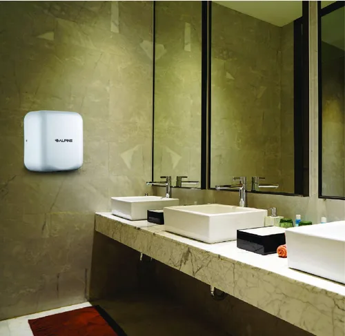 Vista 2 de Alpine Hemlock - Secador de manos comercial de acero inoxidable, resistente y automático de alta velocidad, para baños públicos en oficinas, centros