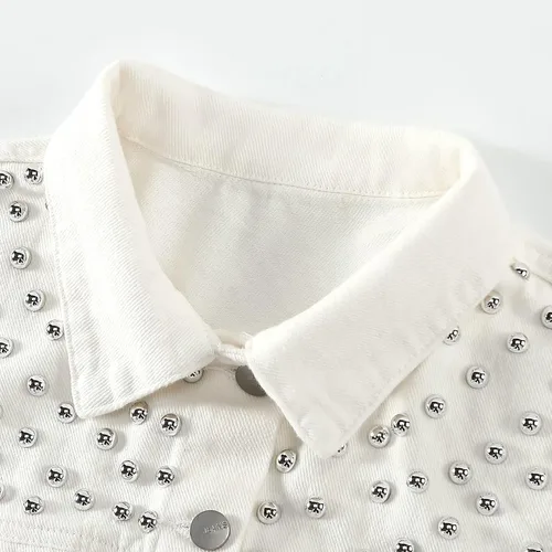 Vista 3 de Kedera Chaqueta de mezclilla desgastada y recortada para mujer, con flecos y dobladillo deshilachado