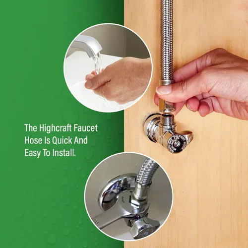 Vista 5 de EverFlow - Conector para grifo de 8 pulgadas, acero inoxidable, 27108-NL-2-G, tuercas de latón trenzadas, 1/2 pulgada IPS X 3/8 pulgada rosca