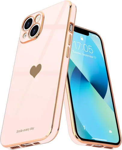 Vista 10 de Teageo - Funda para iPhone 13 mini para mujeres y niñas, diseño de corazón de amor, color negro Luxury Bling Plating Soft Back Cover Raised Full