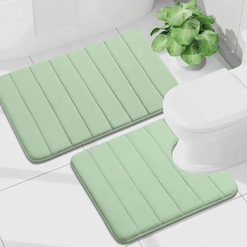 Vista 55 de Buganda Juego de 2 alfombras y tapetes de baño de espuma viscoelástica, lavables a máquina, suaves, antideslizantes, absorbentes, para baño, ducha