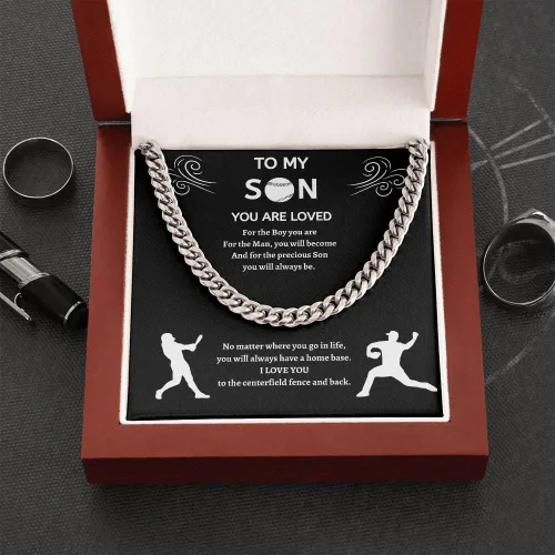 Vista 5 de Akido- Regalo de béisbol para hijo, regalo de cadena de eslabones cubanos para hijo de béisbol, para hijo de papá o mamá, regalo de béisbol