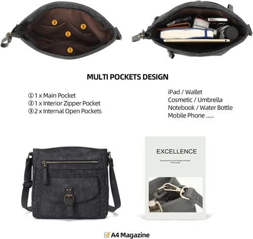Vista 4 de KouLi Buir Monederos cruzados para mujer, bolsos de hombro de piel sintética, bolso bandolera Crossboby, medianos y múltiples bolsillos..