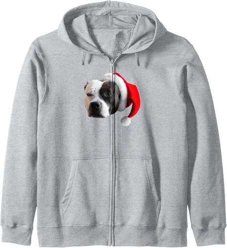 Vista 3 de Cute Pit Bull Terrier Santa Hat Image Christmas Dog Pittie Zip Hoodie Negro