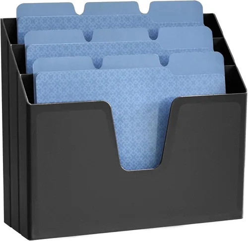 Vista 5 de Acrimet organizador fólder de triple archivo horizontal (color negro) Open Top Design, 3 Staggered Compartments, Wall-Mountable or Desktop