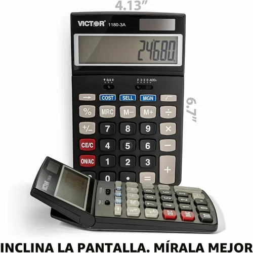 Vista 5 de Victor Calculadora de escritorio de doble potencia de 12 dígitos, pantalla LCD de ángulo ajustable extragrande, calculadora de negocios/finanzas