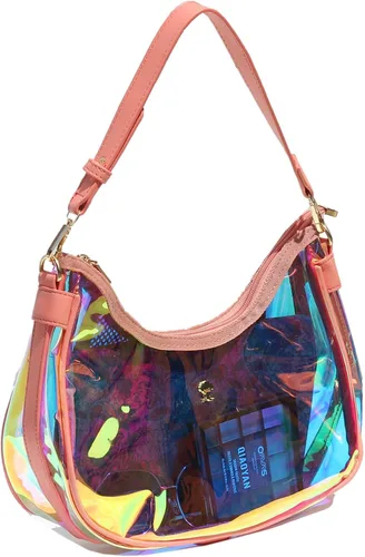Vista 8 de Bolso de hombro transparente para mujer – Lindo bolso Hobo Tote, bolso cruzado y mini bolso de mano aprobado por el estadio