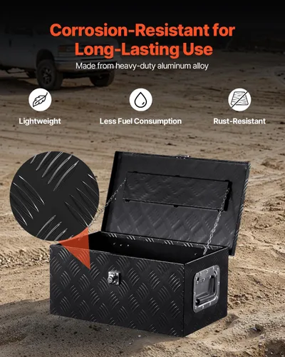 Vista 3 de VEVOR Caja de Herramientas de Aluminio Resistente para Cama de Camión, Caja de Herramientas con Placa Estriada con Mango Lateral y Llaves