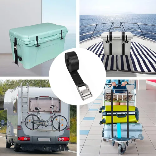 Vista 6 de Correas de amarre de batería para barcos, correas de hebilla de leva de acero inoxidable, kit de amarre con soportes inoxidables y tornillos SS