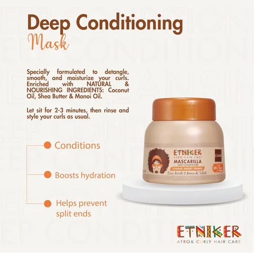Vista 2 de ETNIKER - Mascarilla para el cabello rizado, ondulado y afro (2A-4C) - Tratamiento hidratante sin sulfatos con aceite de coco, manteca de karité