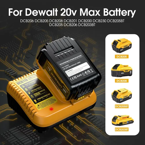 Vista 3 de Paquete de 2 baterías de repuesto de 6.0Ah para Dewalt 20 V Max, repuesto para batería Dewalt DCB200 DCB201 con estación de carga LED