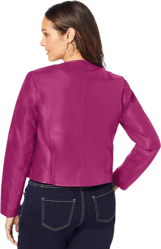 Vista 3 de Jessica London Chaqueta de cuero sin cuello para mujer de talla grande