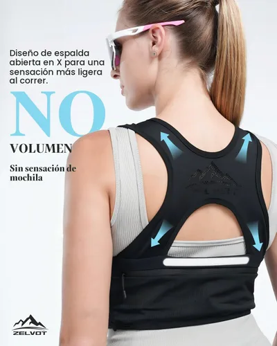 Vista 2 de Zelvot X-Back - Chaleco para correr para mujer, chaleco de hidratación con Soporte para teléfono específico para mujer, ligero, transpirable, ajuste